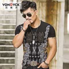 VONDYCK/范戴克2016时尚潮牌男士短袖T恤 个性修身潮半袖上衣男