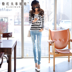 Summer jeans big pink dolls 2015 new Han Fan hole feet jeans slim white woman