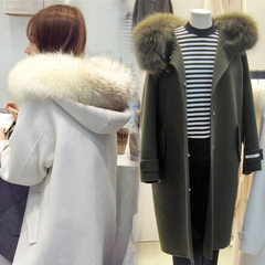 韩国毛呢外套女2016新款中长款大毛领韩版修身双面尼羊毛呢子大衣