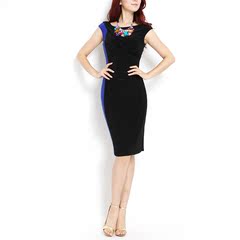 There is always a wait ~ Europe Shoppe new bags shoulder black and blue contrast stitching elastic thin career dresses