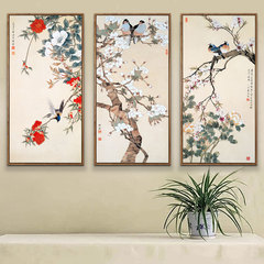 新中式客厅花鸟装饰画现代玄关挂画沙发背景画三联画有框餐厅壁画
