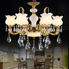奢华欧式全铜蜡烛水晶吊灯客厅餐厅别墅进口云玉石水晶美式灯具