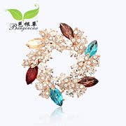 Bagen Schock email new Korea jewelry Korean version of the bauhinia flower brooch Crystal diamond fashion retro pin brooch