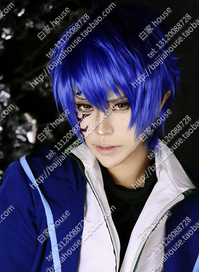 cosplay假发 妖精的尾巴杰拉尔 蓝色小翻翘短发 高温丝动漫假发