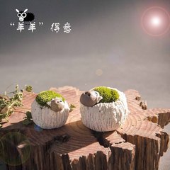 陶瓷小羊 景德镇手工品创意迷你苔藓微景观摆件 创意可爱软装饰品