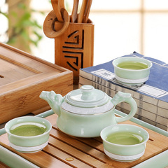 景唐 青瓷功夫茶具套装 浮雕家用陶瓷泡茶器 祥龙青瓷泡茶壶整套