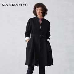卡邦尼2016秋季新款黑色气质羊绒连衣裙中长款 高端大牌连衣裙