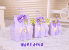 【实体批发】婚庆喜糖盒 结婚创意丝带带钻蝴蝶结喜糖盒子