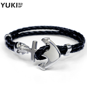 YUKI men''s bracelets titanium steel leather cowhide Korean fashion jewelry anchor Club original hand accessories