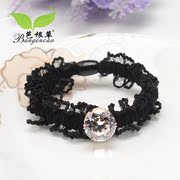 Bagen grass hair lace fabric circle Crystal diamond hair elastic rope string capitatum black headdress