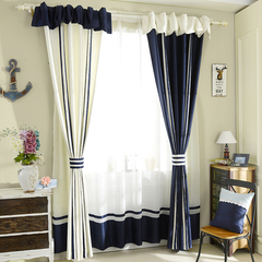 蓝白个性窗帘定制 极简地中海窗帘窗纱 客厅卧室飘窗窗帘成品