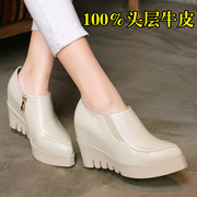 2015 spring leather wedges shoes shoes platform high shoes with pointed high heels platform shoes wave leisure