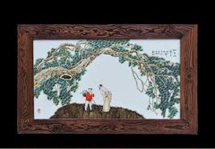 景德镇陶瓷器 陈浩永手绘松下问童子瓷板画 家居客厅工艺品摆件