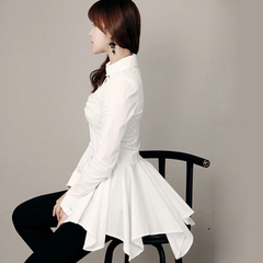 2017春装新品长袖女装 韩版修身显瘦连衣裙 燕尾式衬衫领短裙