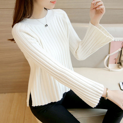 2017春装新款韩版半高领纯色中袖打底衫弹力薄针织衫五分袖毛衣女
