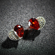 Thai silver jewelry 925 Silver heart-shaped Ruby Stud Earrings-Thai Red CZ heart shaped quality ear Ding Nv