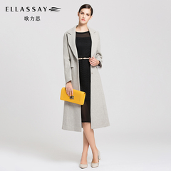 【新品】ELLASSAY歌力思2016秋冬女装修身羊毛西装领纯色长款大衣