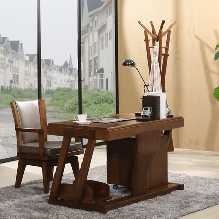 顺心家具胡桃楸木家用写字台小柜书桌书椅实木组合书房家具