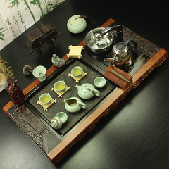 茶具茶盘套装 实木带电磁炉整套功夫茶具套装 花梨木乌金石茶盘
