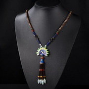 Thai natural aquilaria wood long necklace 925 Silver cloisonne temperament fashion tassel necklace