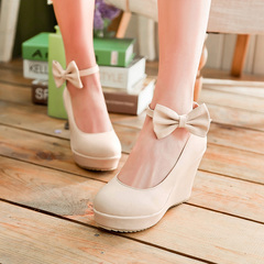 Round-headed high heel women shoes ring strap platform wedges shoes bow shoes sweet Princess shoes platform shoes