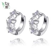 Qibao S925 Silver earrings women''s ear ear clip ring Korea fashion jewelry white zircon earrings ear clip earrings