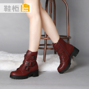 Fall/winter shoe shoebox short tube Martin boots, women's boots in Europe and round head rivet belt buckle 1115505033