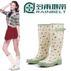 RAINBELT雨靴女 雨鞋高筒时尚樱桃雨靴冬季保暖防水女式水鞋套鞋