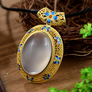 Thai gold-plated 925 silver inlay chalcedony female retro Palace silver cloisonne pendant ornament