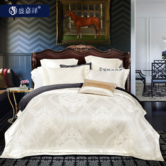 纯棉欧式贡缎提花床单四件套白色2米床品 结婚床上用品样板房全棉
