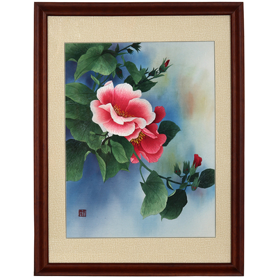 湘绣单面绣 芙蓉花 国家非遗 手工刺绣精品壁挂