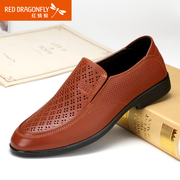 Red Dragonfly new genuine leather stiletto shoes men 2015 summer business casual breathable hollow men's shoes