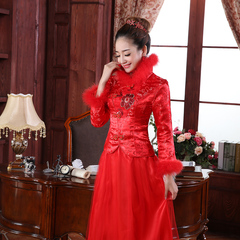 敬酒服新娘旗袍冬装中式结婚礼服女长袖棉长款秋冬季嫁衣红色婚纱