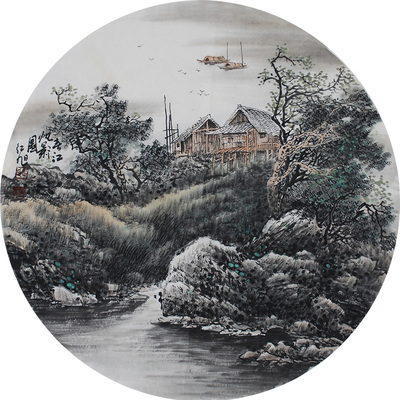 王红旭《春江帆影图》