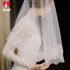 唯美娜 2015新款婚纱头纱 高档1.5米3米超长拖尾头纱单层睫毛蕾丝