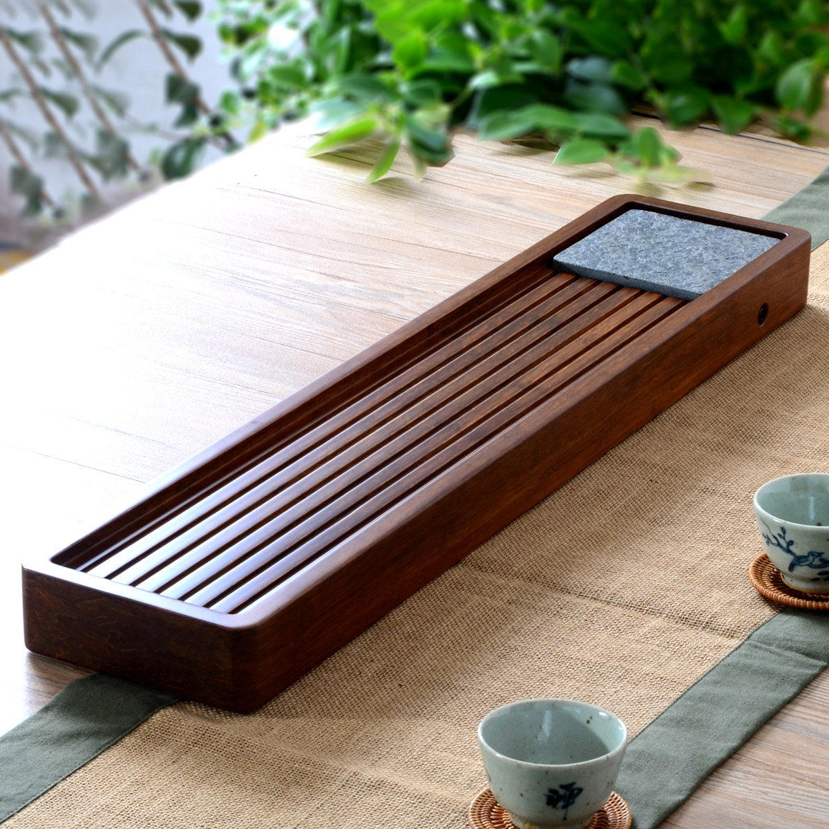 茶盘茶海排水简约创意功夫茶具茶道整块家用日式干泡茶托盘长方形