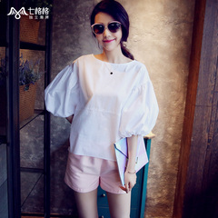 Seven space space OTHERMIX2015 new sweet summer wind shirt and baggy Lantern sleeve white shirt woman