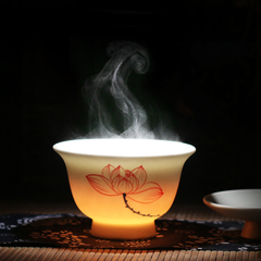景瑞轩 三才盖碗 手绘腊米黄陶瓷盖碗 茶碗 陶瓷功夫茶具盖碗