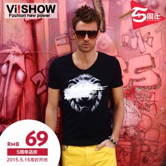 Viishow short sleeve men t-shirt men fashion Han Fengyuan neck animal print t-shirt summer 2015 new