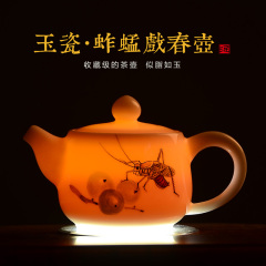 泥印 德化手工茶白瓷壶单壶陶瓷功夫茶具玉瓷壶羊脂白 蚱蜢戏春壶