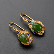 Very Thai s925 silver enamel fashion Europe female natural Jasper gemstone earrings through noble silver jewelry