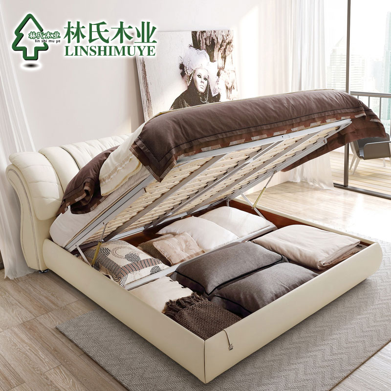 林氏木业1.5m软床现代真皮床1.8米双人床床垫组合卧室成套家具R31产品展示图1