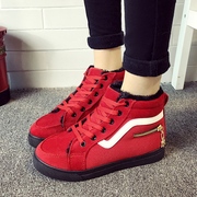 2015 winter new Korean version and velvet shoes canvas high women shoes thick warm casual students with flat shoes