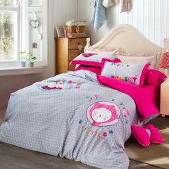 高档卡通刺绣四件套纯棉绣花被套床单儿童全棉床上用品1.5/1.8米
