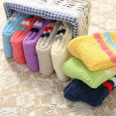 Digloli 珊瑚绒毛巾袜加厚冬保暖二条杠睡眠袜冬季地板袜中筒女袜