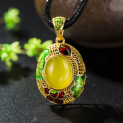 Thai new burn blue cloisonne 925 Silver ladies pendants Joker natural yellow agate pendant wave