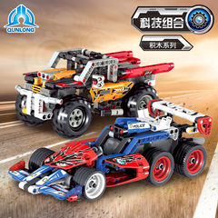 群隆星将科技组合系列益智拼装回力车积木玩具合体警察拦截车赛车