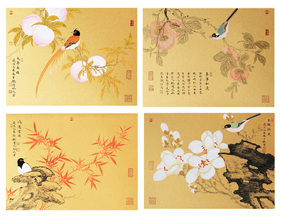 魏国《精品泥金花鸟小品》东方辰龙书画院副院长