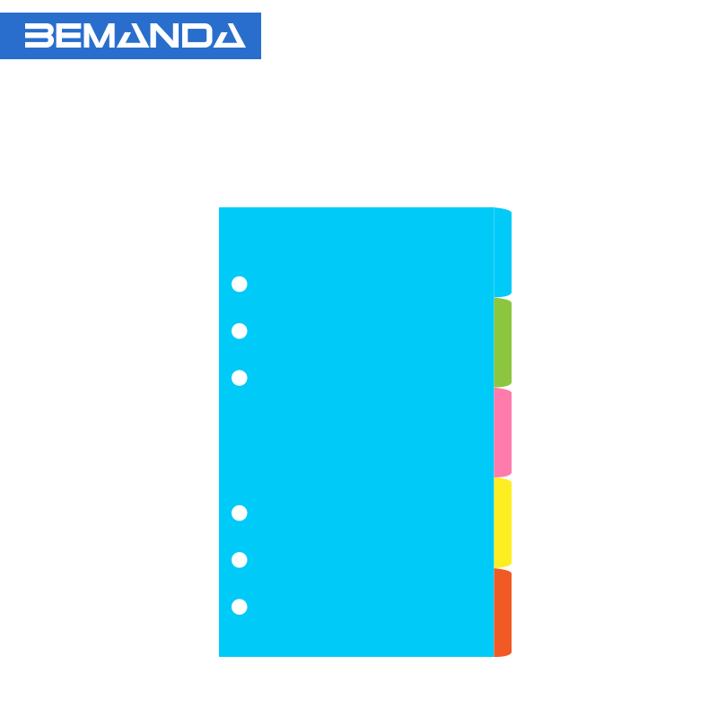 贝曼达A6彩色分页纸 隔页纸分类管理工作索引纸六孔标签页