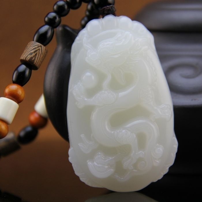 天然和田玉生肖龙牌挂件 新疆白玉吊坠男女玉佩招财龙项坠龙牌-mc母婴